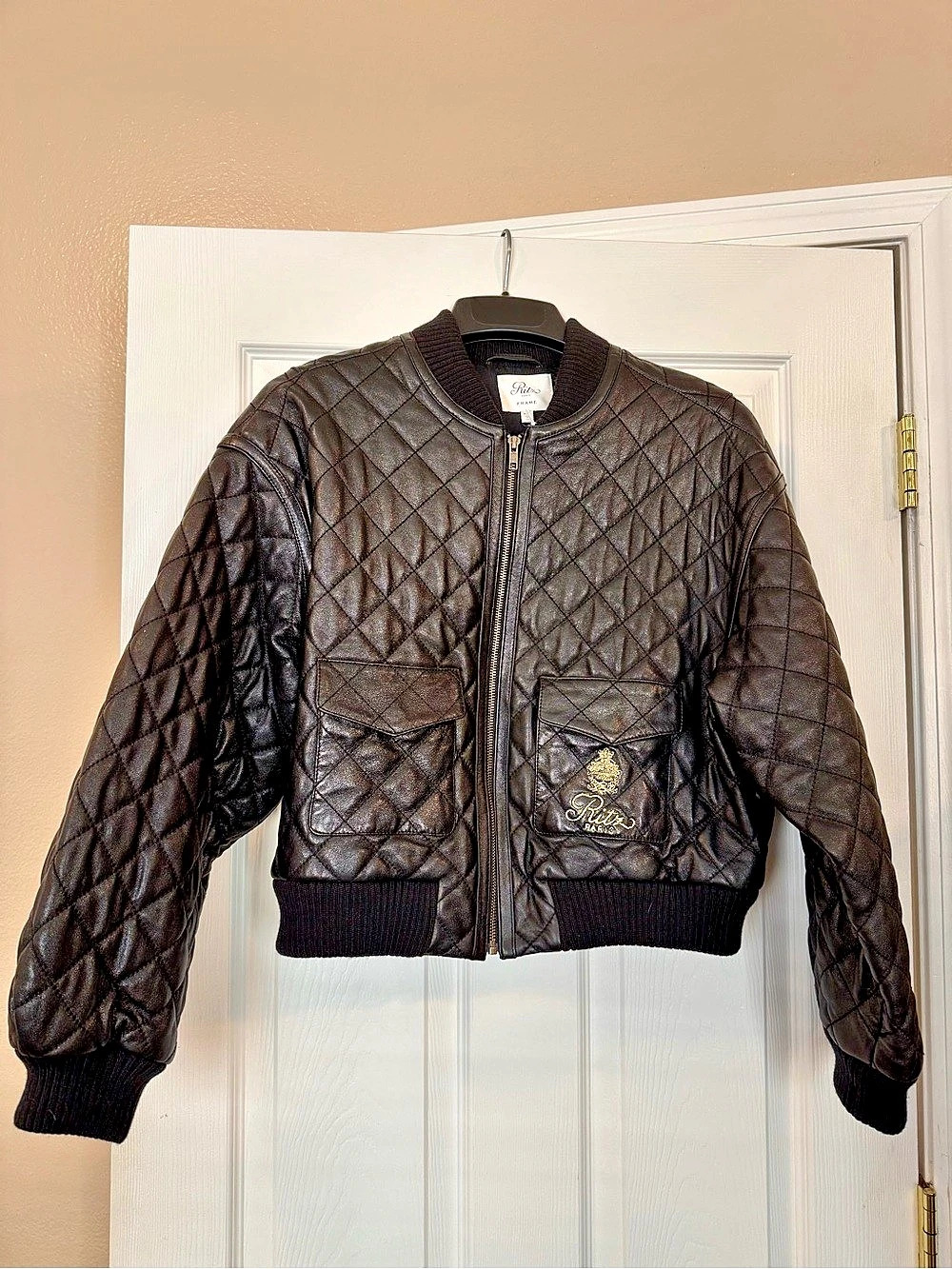 Ritz Paris by Frame Quilted Leather Bomber Black Size Medium NWT